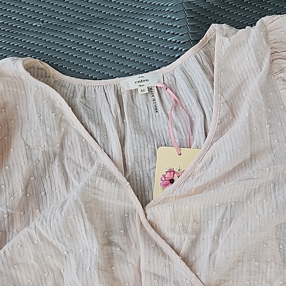 Entro Swiss Dot V-Neck Puff Sleeve Ruffle Tiered Mini Dress Size M NEW - Picture 2 of 9